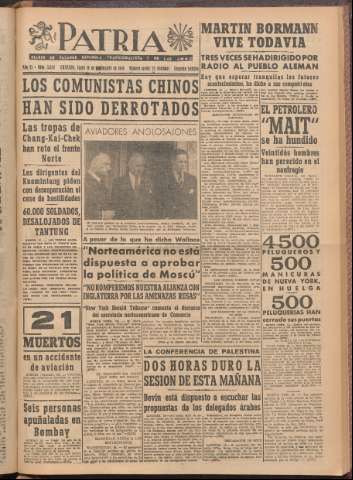 'Patria : diario de Falange Española Tradicionalista y de las J.O.N.S.' - Año XI Número 2ed_3054 - 1946 septiembre 16