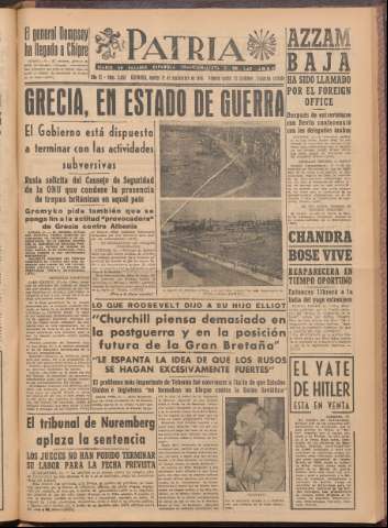 'Patria : diario de Falange Española Tradicionalista y de las J.O.N.S.' - Año XI Número 2ed_3055 - 1946 septiembre 17