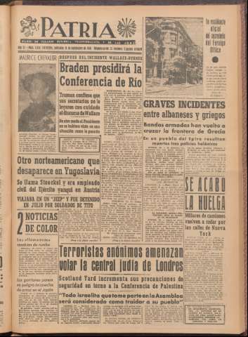 'Patria : diario de Falange Española Tradicionalista y de las J.O.N.S.' - Año XI Número 2ed_3056 - 1946 septiembre 18
