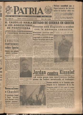 'Patria : diario de Falange Española Tradicionalista y de las J.O.N.S.' - Año XI Número 3056 - 1946 septiembre 18