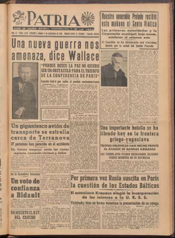 'Patria : diario de Falange Española Tradicionalista y de las J.O.N.S.' - Año XI Número 2ed_3059 - 1946 septiembre 21