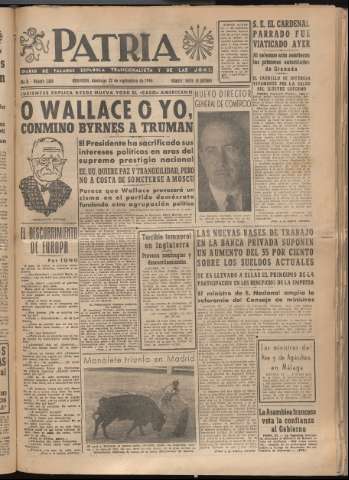 'Patria : diario de Falange Española Tradicionalista y de las J.O.N.S.' - Año XI Número 3060 - 1946 septiembre 22