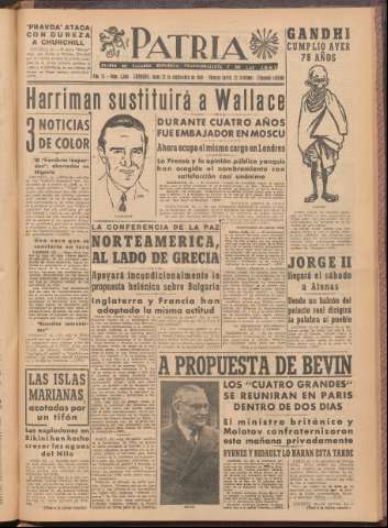 'Patria : diario de Falange Española Tradicionalista y de las J.O.N.S.' - Año XI Número 2ed_3060 - 1946 septiembre 23