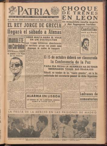 'Patria : diario de Falange Española Tradicionalista y de las J.O.N.S.' - Año XI Número 2ed_3063 - 1946 septiembre 26