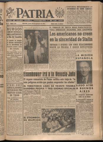 'Patria : diario de Falange Española Tradicionalista y de las J.O.N.S.' - Año XI Número 3063 - 1946 septiembre 26