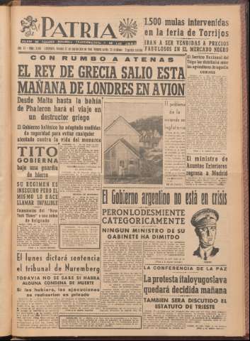 'Patria : diario de Falange Española Tradicionalista y de las J.O.N.S.' - Año XI Número 2ed_3064 - 1946 septiembre 27