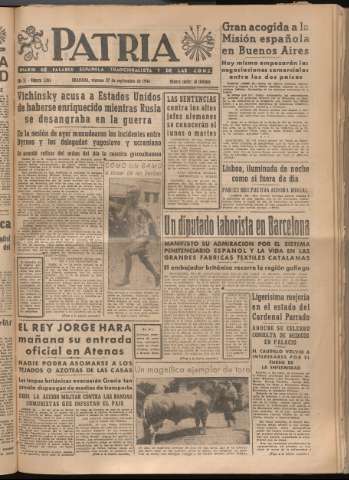 'Patria : diario de Falange Española Tradicionalista y de las J.O.N.S.' - Año XI Número 3064 - 1946 septiembre 27