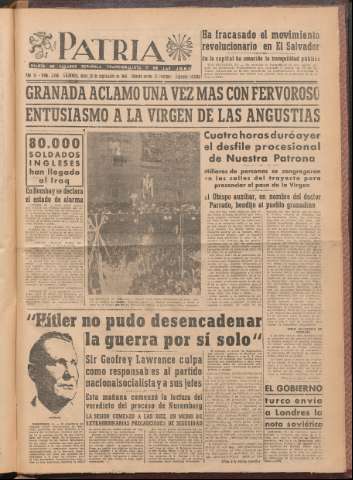 'Patria : diario de Falange Española Tradicionalista y de las J.O.N.S.' - Año XI Número 2ed_3066 - 1946 septiembre 30