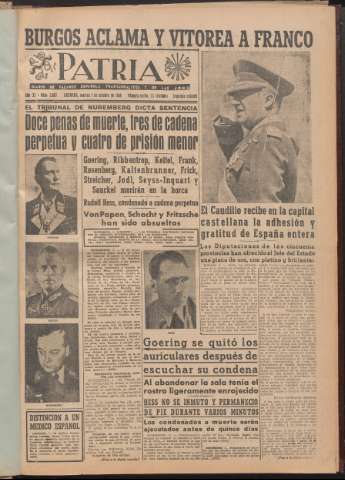 'Patria : diario de Falange Española Tradicionalista y de las J.O.N.S.' - Año XI Número 2ed_3067 - 1946 octubre 1