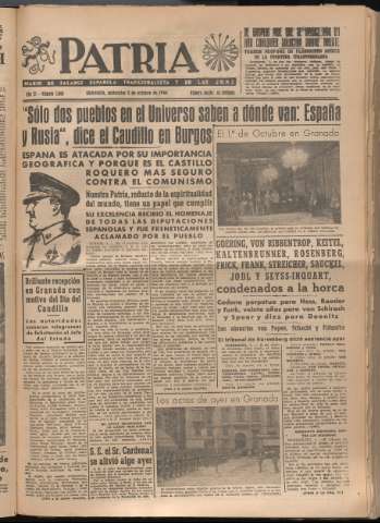 'Patria : diario de Falange Española Tradicionalista y de las J.O.N.S.' - Año XI Número 3068 - 1946 octubre 2