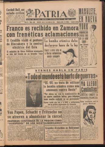'Patria : diario de Falange Española Tradicionalista y de las J.O.N.S.' - Año XI Número 2ed_3069 - 1946 octubre 3