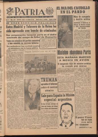 'Patria : diario de Falange Española Tradicionalista y de las J.O.N.S.' - Año XI Número 2ed_3070 - 1946 octubre 4