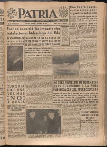 'Patria : diario de Falange Española Tradicionalista y de las J.O.N.S.' - Año XI Número 3070 - 1946 octubre 4