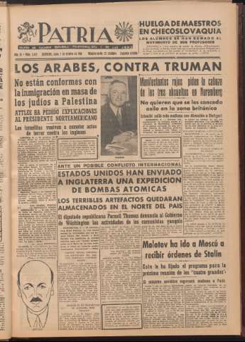 'Patria : diario de Falange Española Tradicionalista y de las J.O.N.S.' - Año XI Número 2ed_3072 - 1946 octubre 7