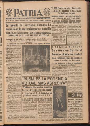 'Patria : diario de Falange Española Tradicionalista y de las J.O.N.S.' - Año XI Número 2ed_3074 - 1946 octubre 9