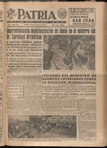 'Patria : diario de Falange Española Tradicionalista y de las J.O.N.S.' - Año XI Número 3076 - 1946 octubre 11