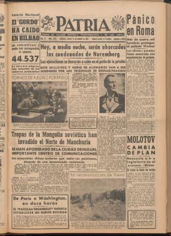 'Patria : diario de Falange Española Tradicionalista y de las J.O.N.S.' - Año XI Número 2ed_3079 - 1946 octubre 15