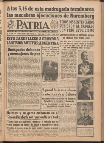 'Patria : diario de Falange Española Tradicionalista y de las J.O.N.S.' - Año XI Número 2ed_3080 - 1946 octubre 16