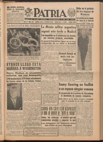 'Patria : diario de Falange Española Tradicionalista y de las J.O.N.S.' - Año XI Número 2ed_3081 - 1946 octubre 17