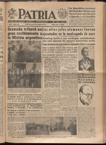 'Patria : diario de Falange Española Tradicionalista y de las J.O.N.S.' - Año XI Número 3081 - 1946 octubre 17