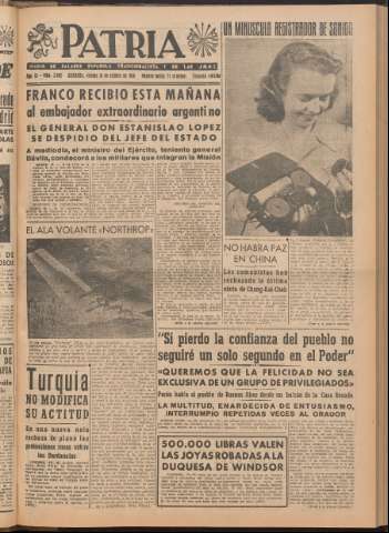 'Patria : diario de Falange Española Tradicionalista y de las J.O.N.S.' - Año XI Número 2ed_3082 - 1946 octubre 18
