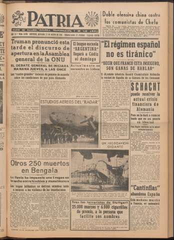 'Patria : diario de Falange Española Tradicionalista y de las J.O.N.S.' - Año XI Número 2ed_3086 - 1946 octubre 23