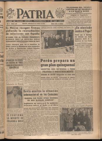 'Patria : diario de Falange Española Tradicionalista y de las J.O.N.S.' - Año XI Número 3086 - 1946 octubre 23