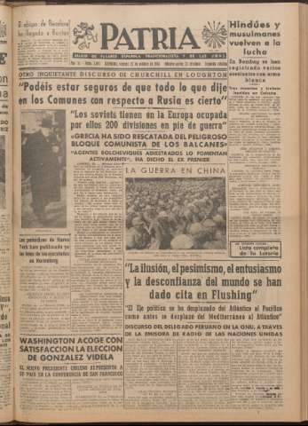 'Patria : diario de Falange Española Tradicionalista y de las J.O.N.S.' - Año XI Número 2ed_3088 - 1946 octubre 25