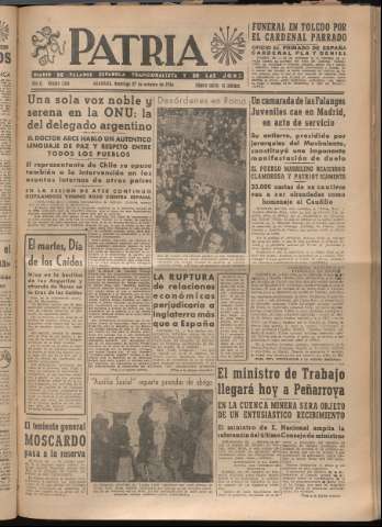 'Patria : diario de Falange Española Tradicionalista y de las J.O.N.S.' - Año XI Número 3090 - 1946 octubre 27