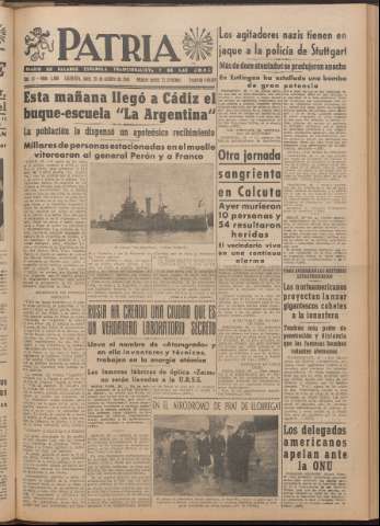 'Patria : diario de Falange Española Tradicionalista y de las J.O.N.S.' - Año XI Número 2ed_3090 - 1946 octubre 28