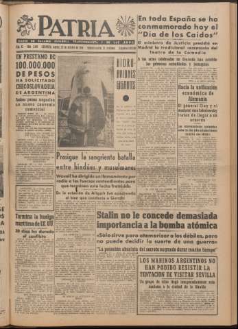 'Patria : diario de Falange Española Tradicionalista y de las J.O.N.S.' - Año XI Número 2ed_3091 - 1946 octubre 29