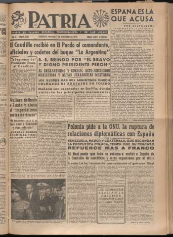 'Patria : diario de Falange Española Tradicionalista y de las J.O.N.S.' - Año XI Número 3096 - 1946 noviembre 3