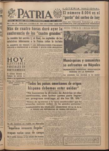 'Patria : diario de Falange Española Tradicionalista y de las J.O.N.S.' - Año XI Número 2ed_3097 - 1946 noviembre 5