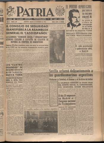 'Patria : diario de Falange Española Tradicionalista y de las J.O.N.S.' - Año XI Número 3097 - 1946 noviembre 5