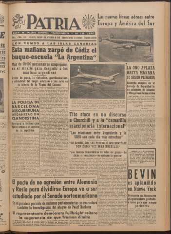'Patria : diario de Falange Española Tradicionalista y de las J.O.N.S.' - Año XI Número 2ed_3100 - 1946 noviembre 8