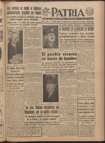 'Patria : diario de Falange Española Tradicionalista y de las J.O.N.S.' - Año XI Número 2ed_3101 - 1946 noviembre 9