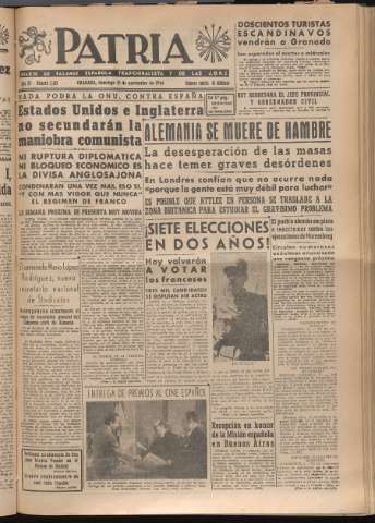 'Patria : diario de Falange Española Tradicionalista y de las J.O.N.S.' - Año XI Número 3102 - 1946 noviembre 10