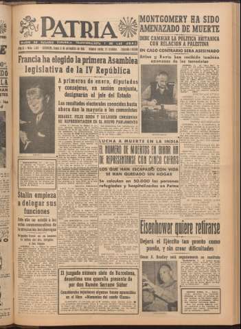 'Patria : diario de Falange Española Tradicionalista y de las J.O.N.S.' - Año XI Número 2ed_3102 - 1946 noviembre 11