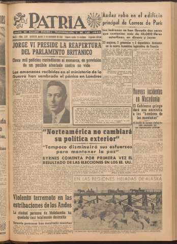 'Patria : diario de Falange Española Tradicionalista y de las J.O.N.S.' - Año XI Número 2ed_3103 - 1946 noviembre 12