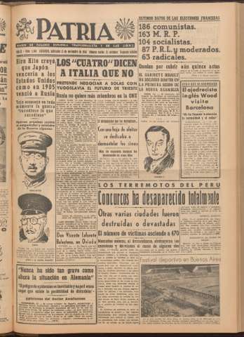 'Patria : diario de Falange Española Tradicionalista y de las J.O.N.S.' - Año XI Número 2ed_3104 - 1946 noviembre 13