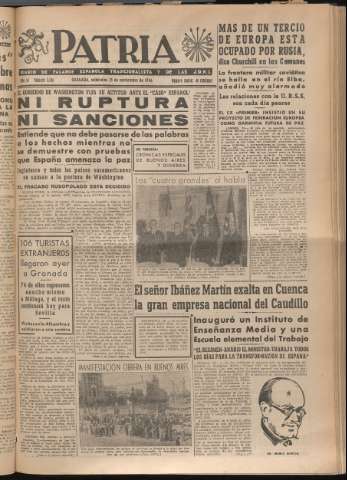 'Patria : diario de Falange Española Tradicionalista y de las J.O.N.S.' - Año XI Número 3104 - 1946 noviembre 13