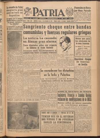 'Patria : diario de Falange Española Tradicionalista y de las J.O.N.S.' - Año XI Número 2ed_3106 - 1946 noviembre 15