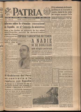 'Patria : diario de Falange Española Tradicionalista y de las J.O.N.S.' - Año XI Número 3107 - 1946 noviembre 16