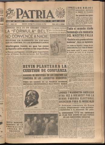 'Patria : diario de Falange Española Tradicionalista y de las J.O.N.S.' - Año XI Número 3108 - 1946 noviembre 17