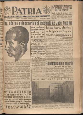 'Patria : diario de Falange Española Tradicionalista y de las J.O.N.S.' - Año XI Número 3110 - 1946 noviembre 20