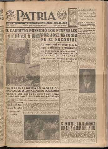 'Patria : diario de Falange Española Tradicionalista y de las J.O.N.S.' - Año XI Número 3111 - 1946 noviembre 21