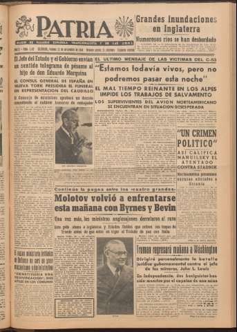 'Patria : diario de Falange Española Tradicionalista y de las J.O.N.S.' - Año XI Número 2ed_3112 - 1946 noviembre 22