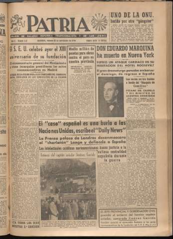 'Patria : diario de Falange Española Tradicionalista y de las J.O.N.S.' - Año XI Número 3112 - 1946 noviembre 22