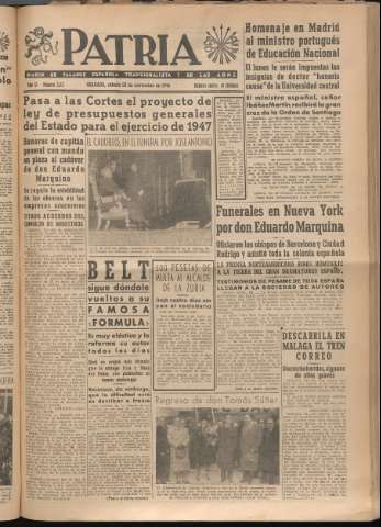 'Patria : diario de Falange Española Tradicionalista y de las J.O.N.S.' - Año XI Número 3113 - 1946 noviembre 23