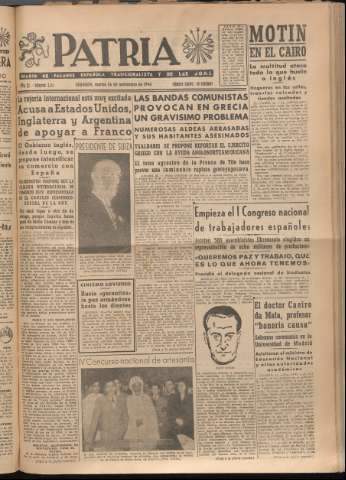 'Patria : diario de Falange Española Tradicionalista y de las J.O.N.S.' - Año XI Número 3115 - 1946 noviembre 26